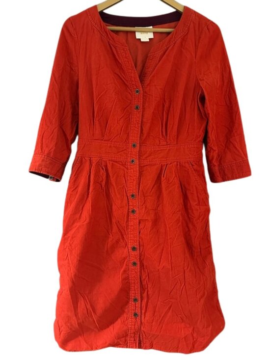 Maeve Dresses & Skirts - Anthropologie Maeve Anaheim Corduroy Shirt Dress Red Orange Button Front